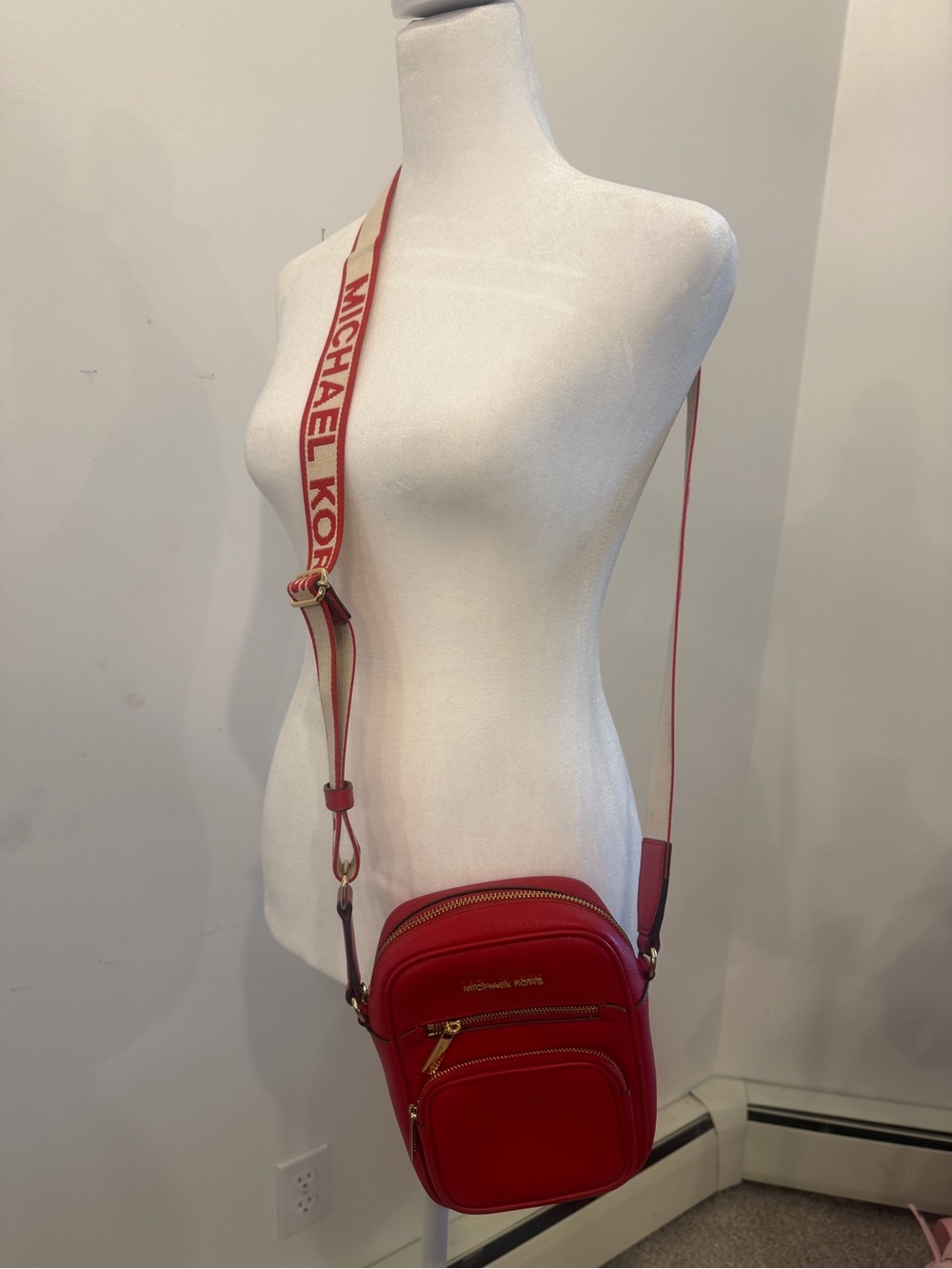 Michael Kors Red Crossbody Camera Bag with Branded Strap